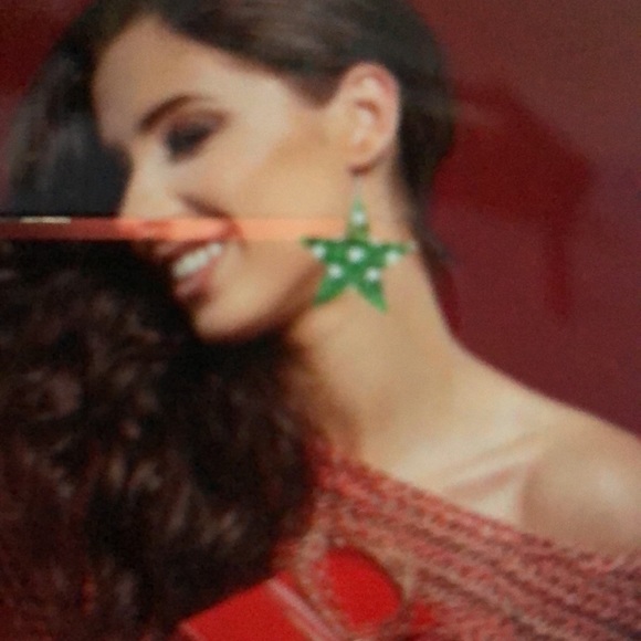 Christmas earrings red green strips NEW - Picture 5 of 9